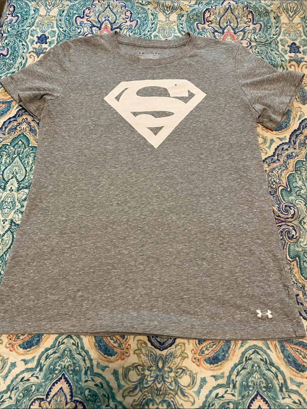 Under Armour Gray Short Sleeve Tee with White Superman Emblem